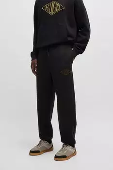 Джоггеры хлопковые на кулиске с вышитым логотипом HUGO