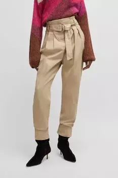 Брюки хлопковые с защипами и поясом BOSS