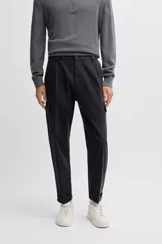 Брюки хлопковые с защипами зауженные BOSS