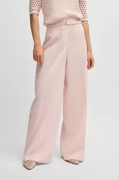 Брюки шерстяные свободного кроя с поясом BOSS