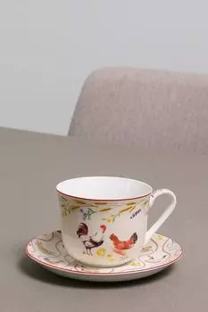 Чашка с блюдцем фарфоровые с принтом Country Life Easy Life