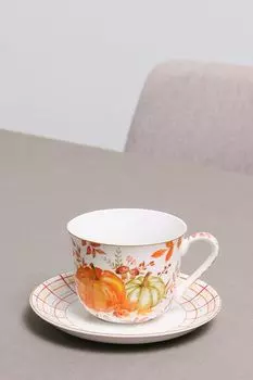 Чашка с блюдцем фарфоровые с принтом Тыква Easy Life