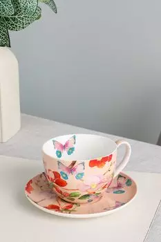 Чашка с блюдцем из фарфора Экзотика Камелии на розовом Maxwell & Williams