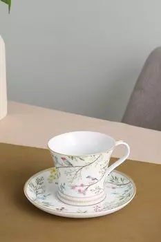 Чашка с блюдцем из фарфора с принтом Пение птиц Easy Life