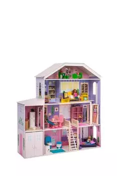 Деревянный кукольный домик Фантазия с мебелью из 23 предмета с гаражом PAREMO
