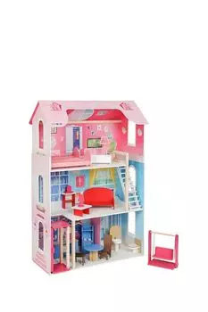 Деревянный кукольный домик с мебелью Муза, из 16 предметов с качелями PAREMO