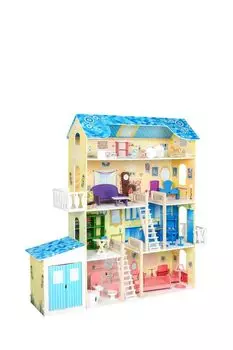 Деревянный кукольный домик с мебелью Лира, из 28 предметов с гаражом PAREMO