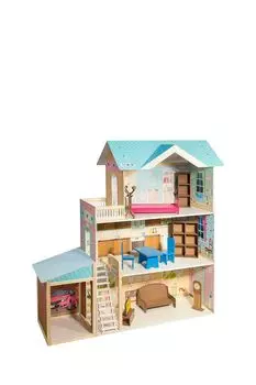 Деревянный кукольный домик с мебелью Беатрис Гранд, из 11 предметов с гаражом PAREMO