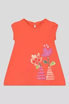 Платье хлопковое с коротким рукавом и аппликацией Mayoral