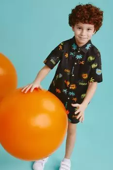 Рубашка хлопковая с коротким рукавом и принтом GIOCO