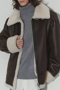 Дубленка свободного кроя с отделкой из экомеха Dunst