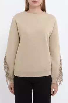 Джемпер хлопковый с бахромой на рукавах Piombo