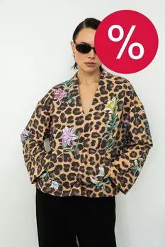 Джемпер хлопковый с принтом Леопард с цветами ARTOGRAPH