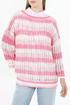 Джемпер хлопковый в полоску ажурный Comma