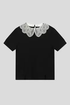 Джемпер с ажурным воротничком и коротким рукавом Silver Spoon