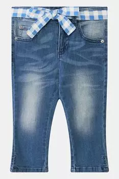 Джинсы из денима с поясом в клетку Benetton