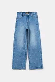 Джинсы клеш с эффектом потертости и принтом Republic of Denim