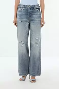 Джинсы рваные с широкими штанинами BOSS