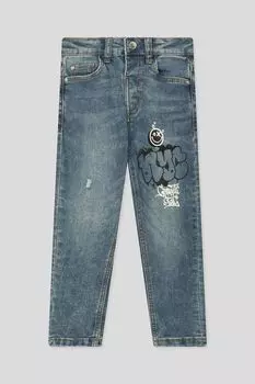 Джинсы с эффектом потертости и принтом OVS