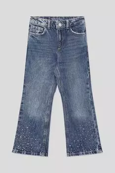Джинсы с эффектом потертости и стразами OVS