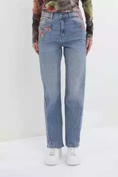 Джинсы с эффектом потертости и вышивкой Desigual