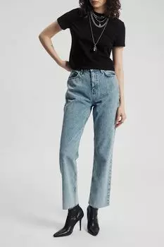 Джинсы с эффектом потертости укороченного кроя Nume