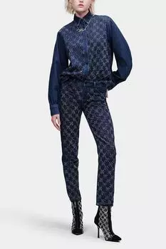 Джинсы с монограммой бренда Rhinestones Karl Lagerfeld