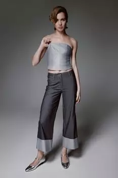 Джинсы с подворотами из денима с металлизированной нитью DAISYKNIT