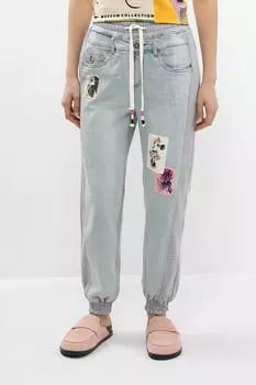Джинсы с трикотажными вставками с принтом с принтом Минни Маус Desigual