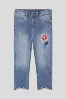 Джинсы с вышивкой и необработанным краем Minymo