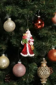 Елочная игрушка стеклянная Дед Мороз с подарками Holiday Classics