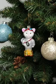 Елочная игрушка стеклянная Кот папарацци Holiday Classics