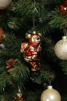 Елочная игрушка стеклянная Медведь Holiday Classics