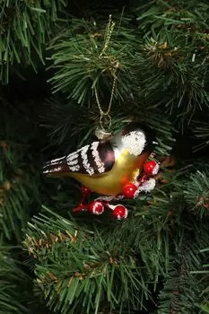 Елочная игрушка стеклянная Птичка на ветке Holiday Classics