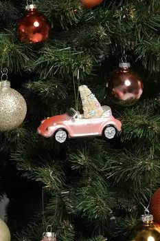 Елочная игрушка стеклянная Розовый кабриолет Holiday Classics