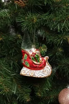 Елочная игрушка стеклянная Санта в санях GOODWILL