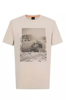 Футболка хлопковая с принтом BOSS