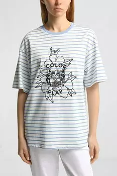 Футболка хлопковая в полоску с принтом COLORPLAY