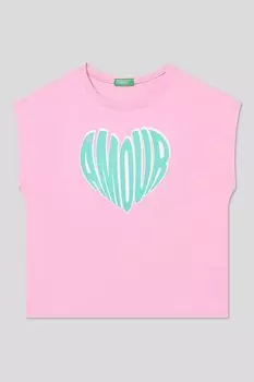 Футболка хлопковая без рукавов с принтом Benetton