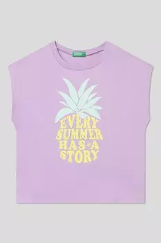 Футболка хлопковая без рукавов с принтом Benetton