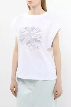 Футболка хлопковая без рукавов с принтом PEPE JEANS