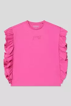 Футболка хлопковая без рукавов с рюшами Guess