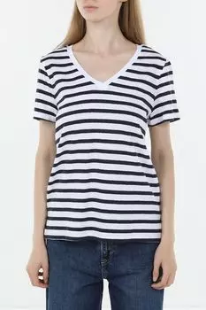 Футболка хлопковая c V-вырезом в полоску Piombo