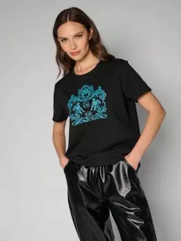 Футболка хлопковая с декором из страз ELEGANZZA