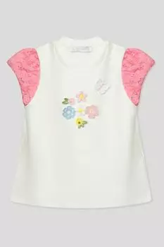 Футболка хлопковая с кружевными рукавами Choupette