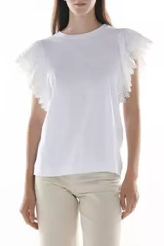Футболка хлопковая с кружевом на рукавах TWINSET