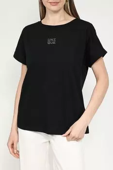 Футболка хлопковая с логотипом из страз UNQ