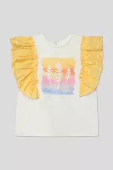 Футболка хлопковая с оборками и принтом Choupette