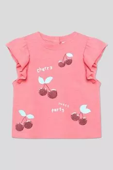 Футболка хлопковая с оборками и принтом Fagottino