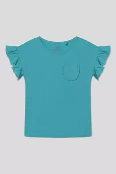 Футболка хлопковая с оборками на рукавах и карманом OVS